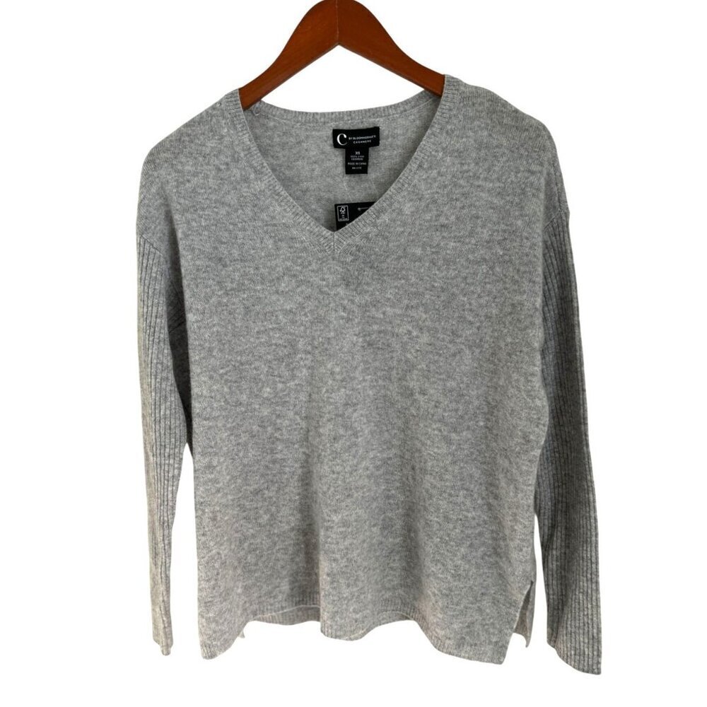 Bloomingdale's 100% Cashmere V-neck Sweater Oversized Relaxed Size XS - Picture 2 of 11
